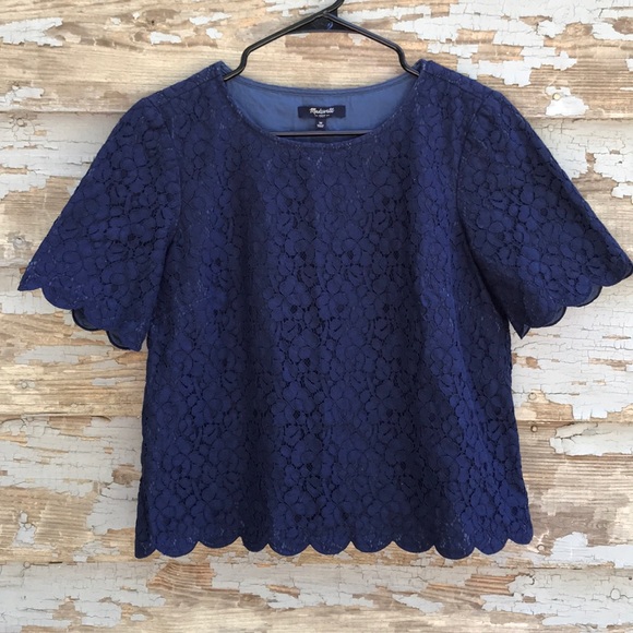 Madewell Tops - [Madewell] Blue Lace Floral Scallop Blouse